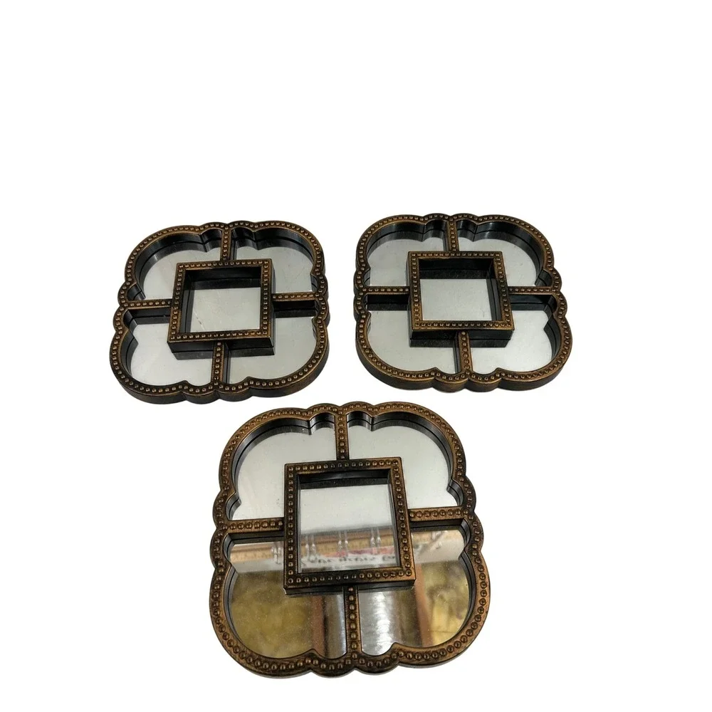 Unbranded Wall Mirrors 7.5in Bronze Beaded Quatrefoil Accent Set of 3 Home Decor